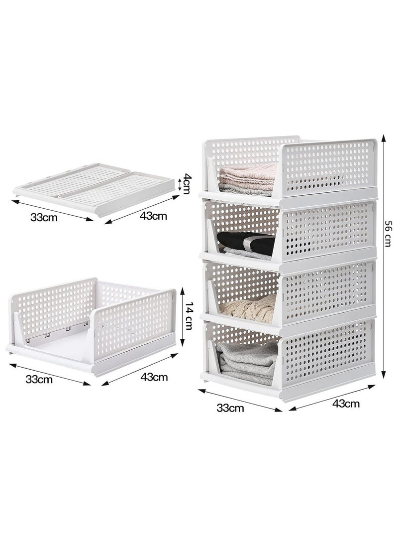 XVersion - Wardrobe Clothes Organizer, Stackable & Collapsible Storage Basket, XVersion 4pcs Drawer Rack Folding Storage Box for Wardrobe Cabinet Kitchen Bathroom Office Closet Organizer (43L x 33.5W x 14H) - Image 1