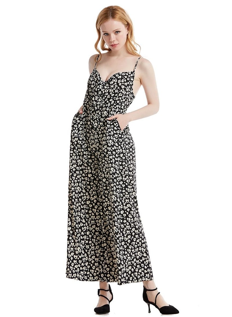 Loquat Lady's Printed Suspender Jumpsuit One-Piece Pants Black/White  - Image 2
