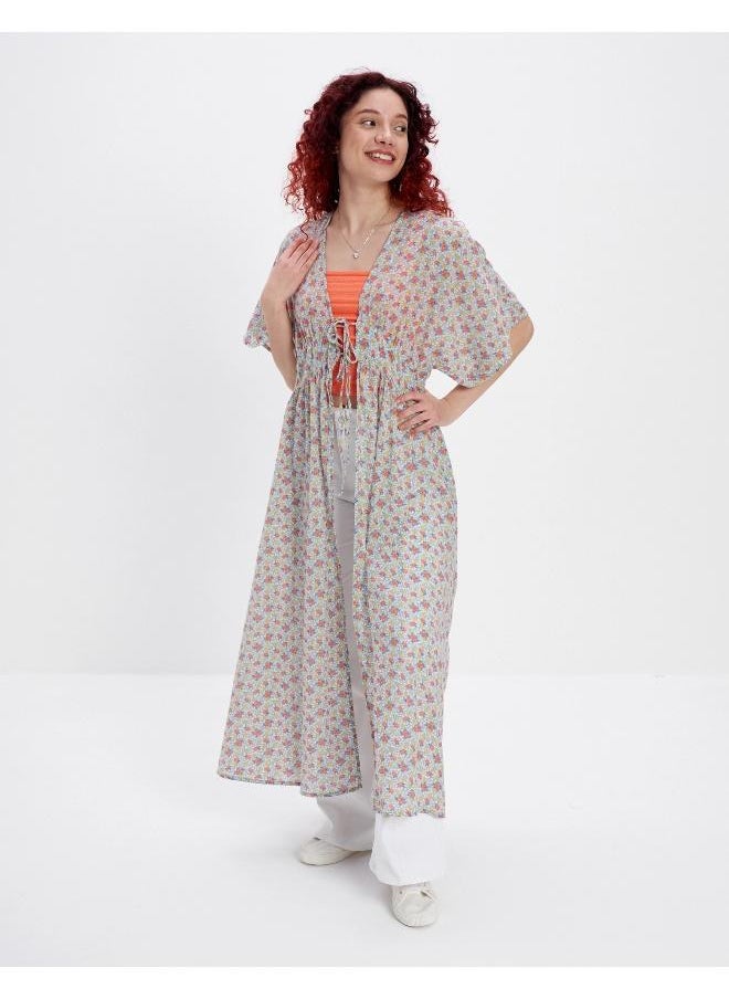 American Eagle Floral Print Ruched Waist Kaftan  - Image 1