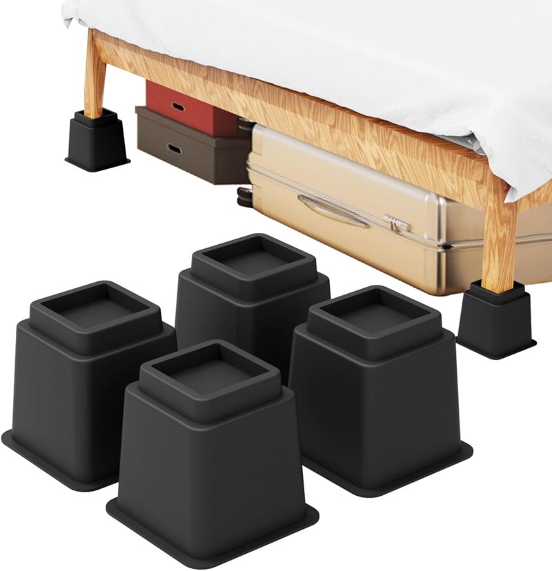 Demiwise 5 inch Bed Furniture Risers, 4 Pack Heavy Duty Bed Lifts Risers for Beds, Desk, Table, Sofa & Couch, Supports Up to 1,300 lbs - Image 1