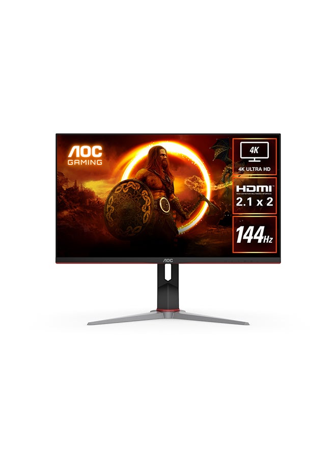 AOC U28G2X/D 28-Inch (IPS LCD) 4K Gaming Monitor, 3840 × 2160 (UHD), 144Hz, 1ms, VESA Certified DisplayHDR 400, HDMI 2.1 × 2, DisplayPort 1.4 × 2, FreeSync Premium tear-free immersion Black & Red - Image 1