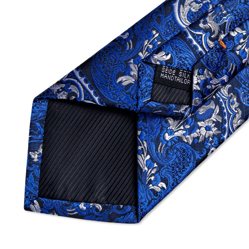DiBanGu Paisley Ties for Men Silk Necktie and Pocket Square Cufflinks Tie Clip Set Woven Classic Mens Tie for Wedding Party, Royal Blue and Silver - Image 5