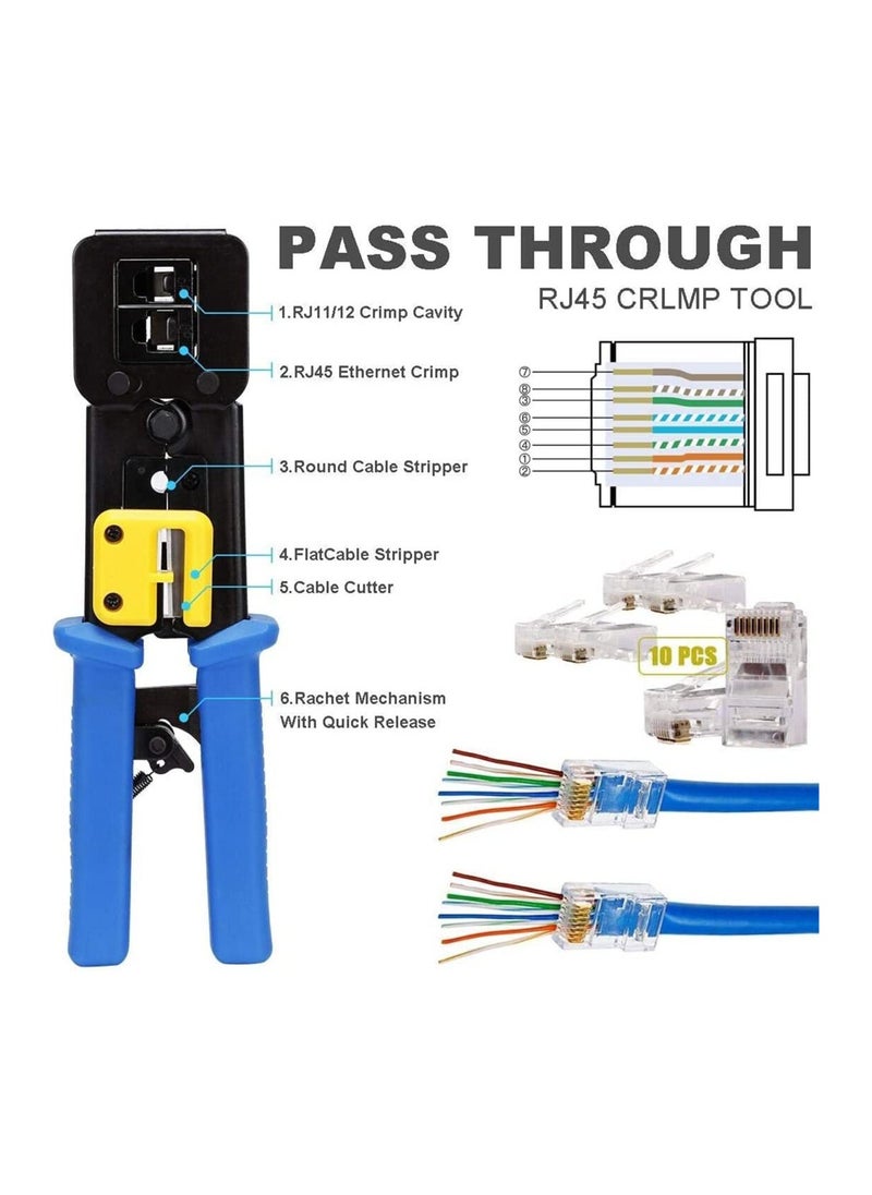General - Rj45 Crimping Tool Kit for CAT5 CAT6 Professional Computer Maintenacnce LAN Cable Tester Network Repair Tool Set Pack of 8 - Image 1