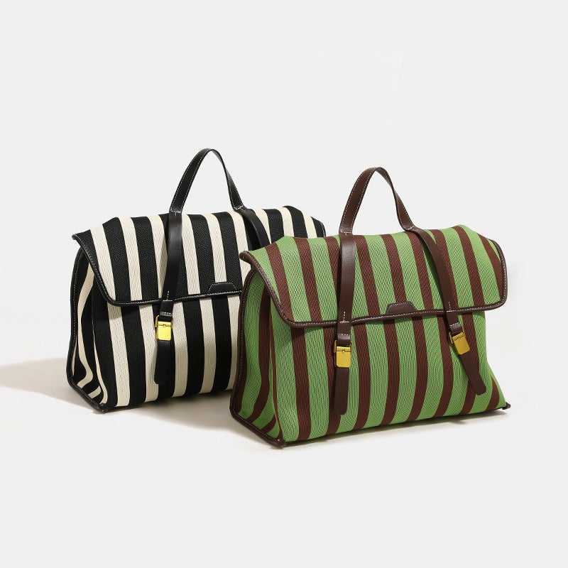 Niche Handbag Fashion Striped Backpack Large Capacity High-Class Shoulder Postman'S Bag - Image 5