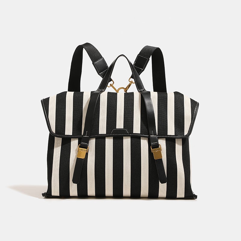 Niche Handbag Fashion Striped Backpack Large Capacity High-Class Shoulder Postman'S Bag - Image 1