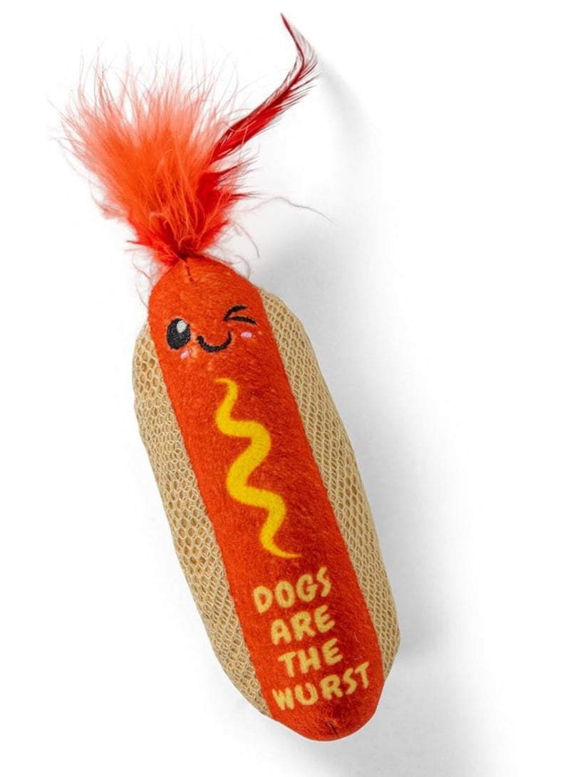 عام لعبة كات نيب للقطط بشكل الهوت دوج مع لعبة حفر الأسنان للقطط، تصميم ممتع وفريد بشكل الهوت دوج محشو بالقطن وكات نيب. - Image 1