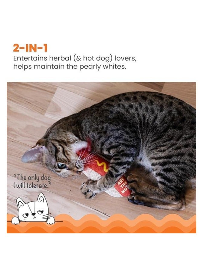 عام لعبة كات نيب للقطط بشكل الهوت دوج مع لعبة حفر الأسنان للقطط، تصميم ممتع وفريد بشكل الهوت دوج محشو بالقطن وكات نيب. - Image 2