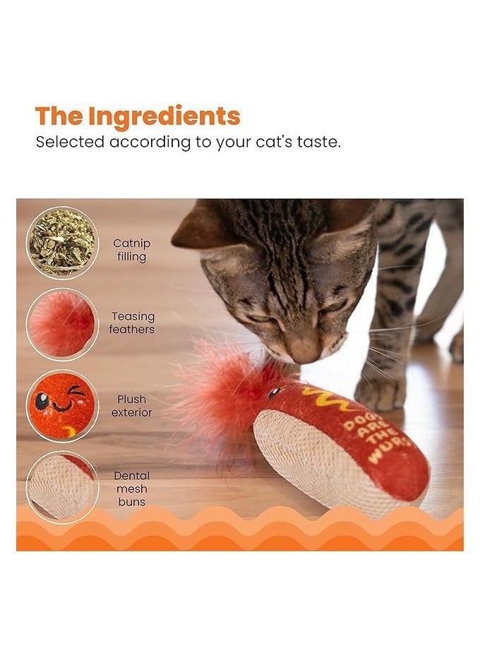 عام لعبة كات نيب للقطط بشكل الهوت دوج مع لعبة حفر الأسنان للقطط، تصميم ممتع وفريد بشكل الهوت دوج محشو بالقطن وكات نيب. - Image 4