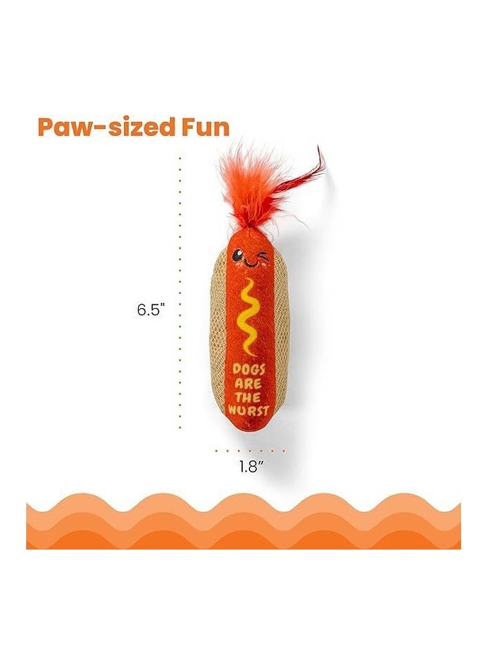 عام لعبة كات نيب للقطط بشكل الهوت دوج مع لعبة حفر الأسنان للقطط، تصميم ممتع وفريد بشكل الهوت دوج محشو بالقطن وكات نيب. - Image 5