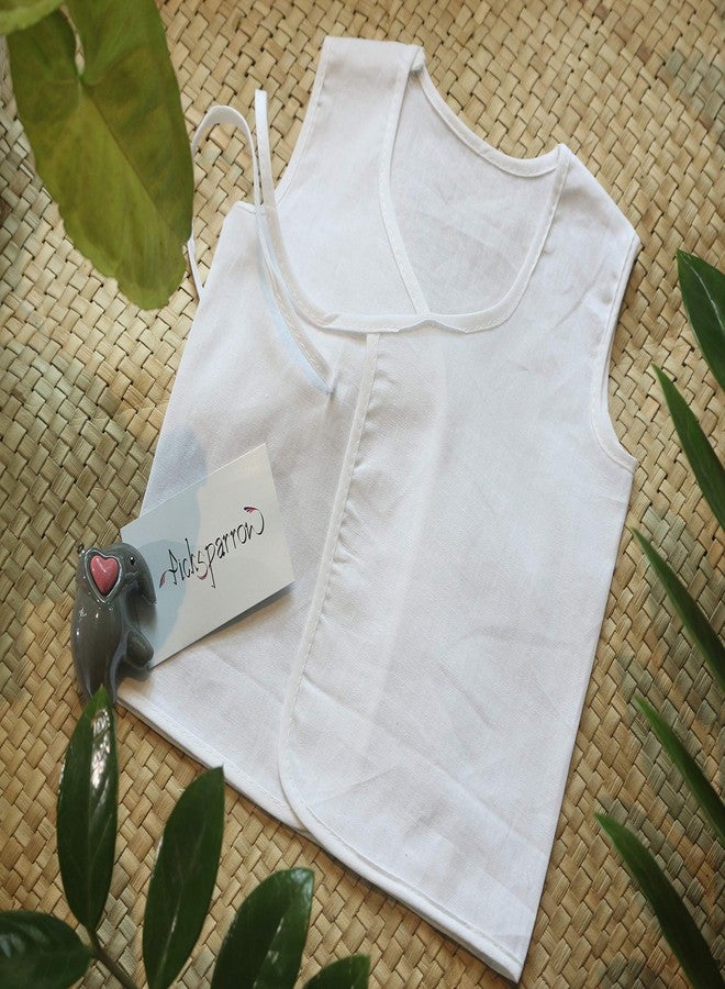Picksparrow Cotton Unisex Pure Newborn Baby Clothes/Cambric Skinny Fit Jhablas/Sleeveless Tops/Vests/Newborn Essentials (0-1 Months, Pack Of 6, Design - Solid White) - Image 4