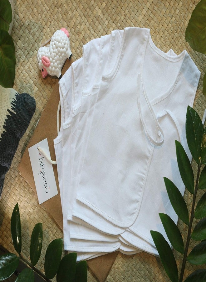 Picksparrow Cotton Unisex Pure Newborn Baby Clothes/Cambric Skinny Fit Jhablas/Sleeveless Tops/Vests/Newborn Essentials (0-1 Months, Pack Of 6, Design - Solid White) - Image 2