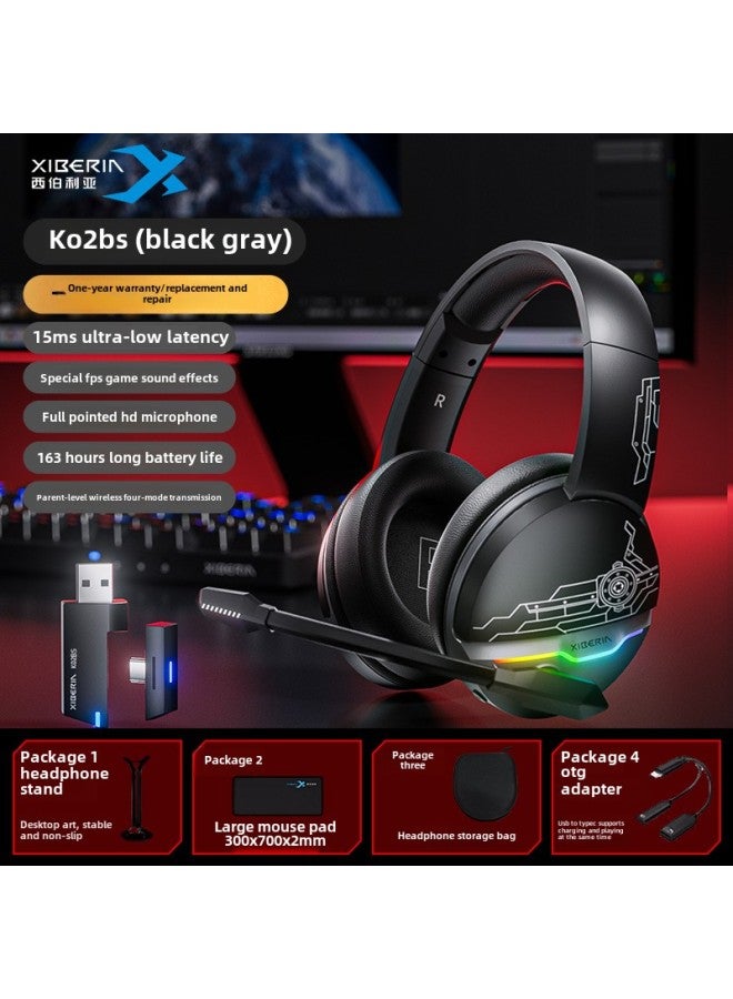 Desktop Computer Wireless 02 Headset Bluetooth E-sports Headset Game Dedicated-Colour:Package 2 Headphones + Mouse Pad Qingying 300/700/2mm Qingying Qingying K02bs Black Gray Qingying 163  - Image 1