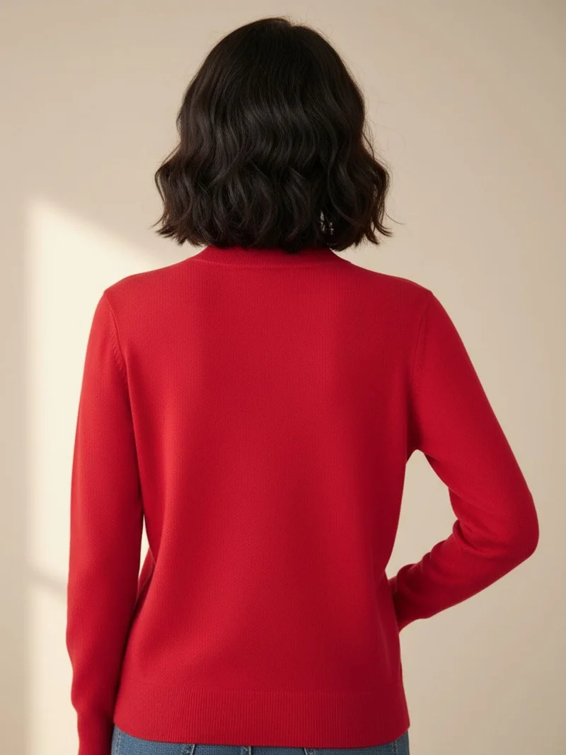 أوجيدر Red Full Sleeve Mock Neck Sweater