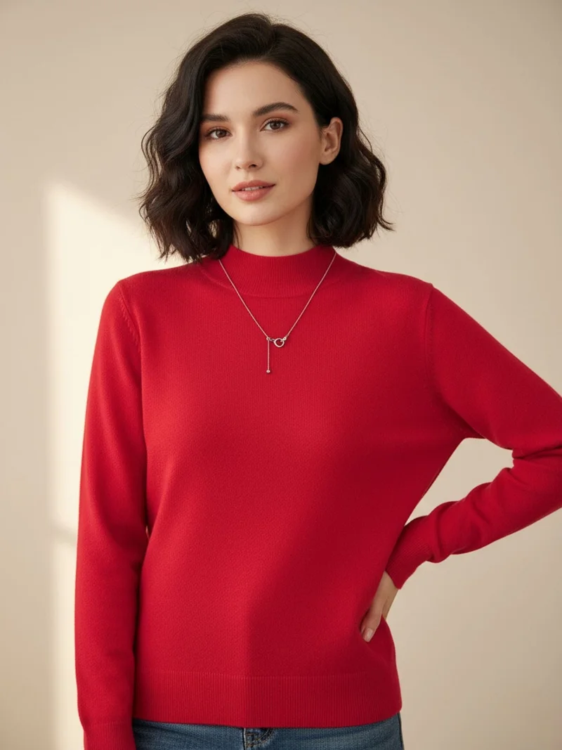 أوجيدر Red Full Sleeve Mock Neck Sweater