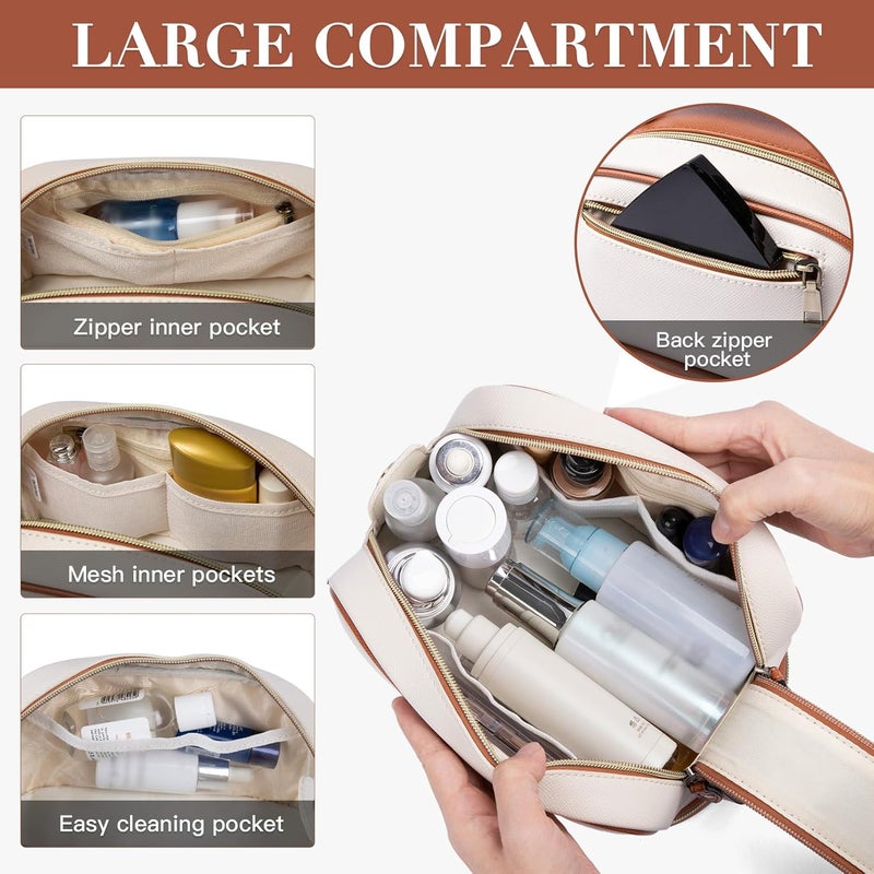 Telena Travel Cosmetic Toiletry Makeup Bag - Multifunctional Essentials Organizador,Water Resistant Accessories for Women & Girls,Portable Toiletries kits,Beige Withe - Image 3