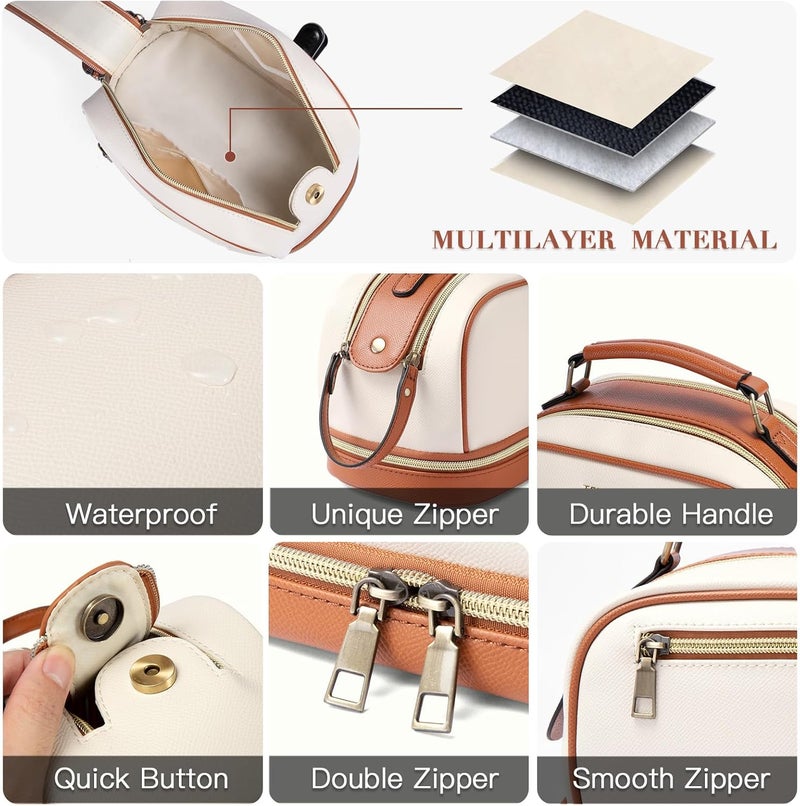 Telena Travel Cosmetic Toiletry Makeup Bag - Multifunctional Essentials Organizador,Water Resistant Accessories for Women & Girls,Portable Toiletries kits,Beige Withe - Image 5