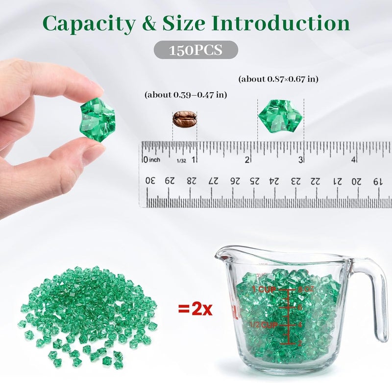 DomeStar 150PCS Fake Ice, Vase Fillers Green Acrylic Fake Diamonds Plastic Gems for Fish Tank Table Scatter Decoration - Image 2