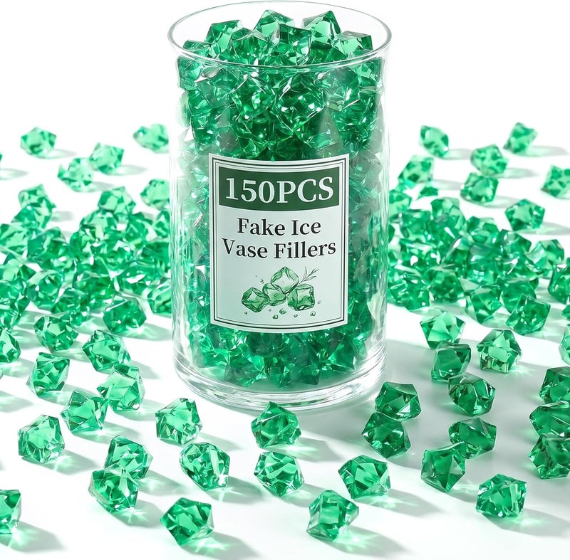 DomeStar 150PCS Fake Ice, Vase Fillers Green Acrylic Fake Diamonds Plastic Gems for Fish Tank Table Scatter Decoration - Image 1
