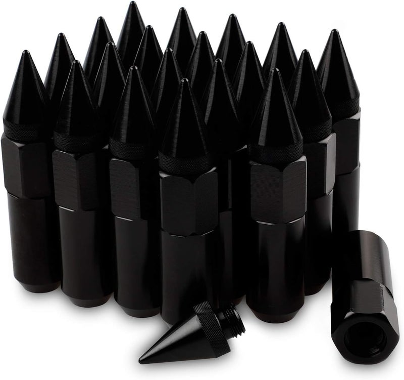EZPROIT M12X1.5 Spikes Nuts for Rims Aluminum Extended Tuner Lug Nuts 20PCS 60MM (Black) - Image 1