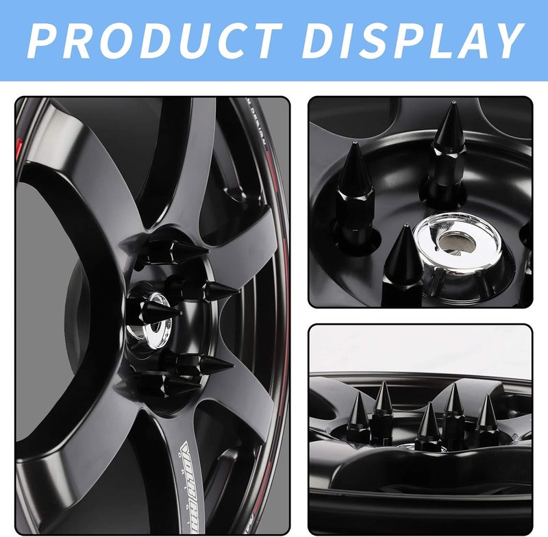 EZPROIT M12X1.5 Spikes Nuts for Rims Aluminum Extended Tuner Lug Nuts 20PCS 60MM (Black) - Image 5