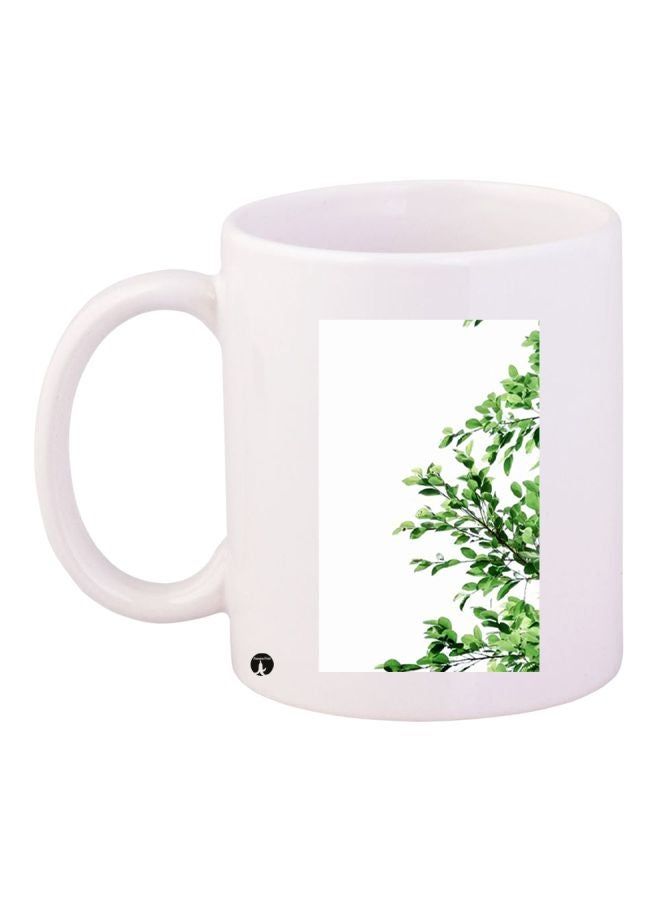 RKN Leaves Printed Coffee Mug White/Green 11ounce - Image 1