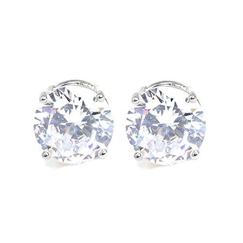 Me Plus Stainless Steel Round Cut Cubic Zirconia Stud Earrings With Clear Case - Gold, Silver (3mm~12mm) (12mm-Silver) - Image 1