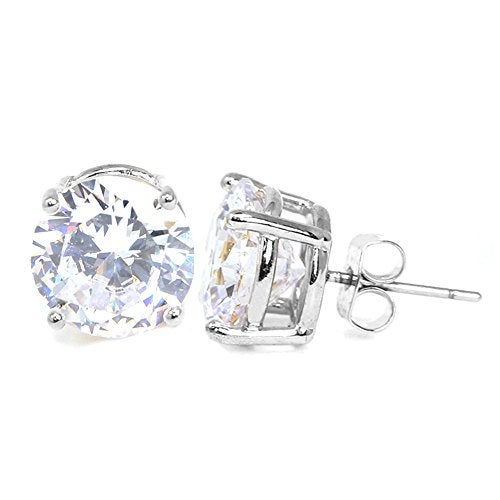 Me Plus Stainless Steel Round Cut Cubic Zirconia Stud Earrings With Clear Case - Gold, Silver (3mm~12mm) (12mm-Silver) - Image 3
