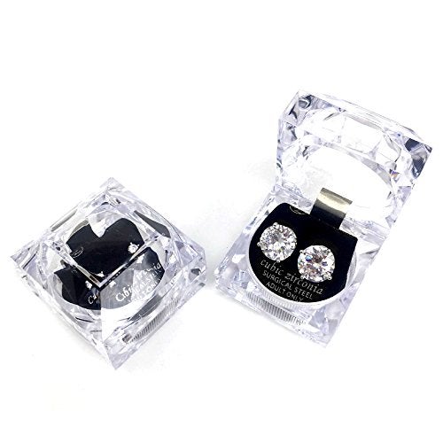 Me Plus Stainless Steel Round Cut Cubic Zirconia Stud Earrings With Clear Case - Gold, Silver (3mm~12mm) (12mm-Silver) - Image 5