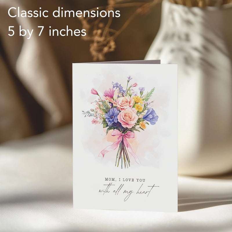 Paper Play Watercolor Flower Bouquet Mother's Day Card - Mixed Floral Design Happy Mother's Day Card for Mom, 5"x7" Foldable - Image 2
