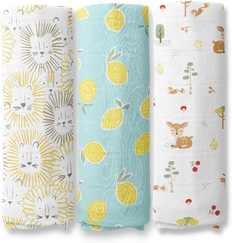 Haus and Kinder 100 Cotton Muslin Swaddles Wrap for Newborn BabySwaddle Cloth for New Born Muslin Baby Swaddle Wrap for New Born New Born Swaddle 100x100 cm Pack of 3 Wildlife Wonder Collection