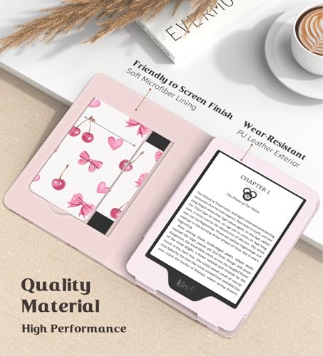 MoKo Case for 6" All-New eBook(11th Generation-2024/2022), Lightweight Shell Cover with Hand Strap Auto Wake/Sleep for E-Reader 11th Gen. 2024, Not fit Kobo Aura 2/Remarkable, Cherry Bow - Image 4