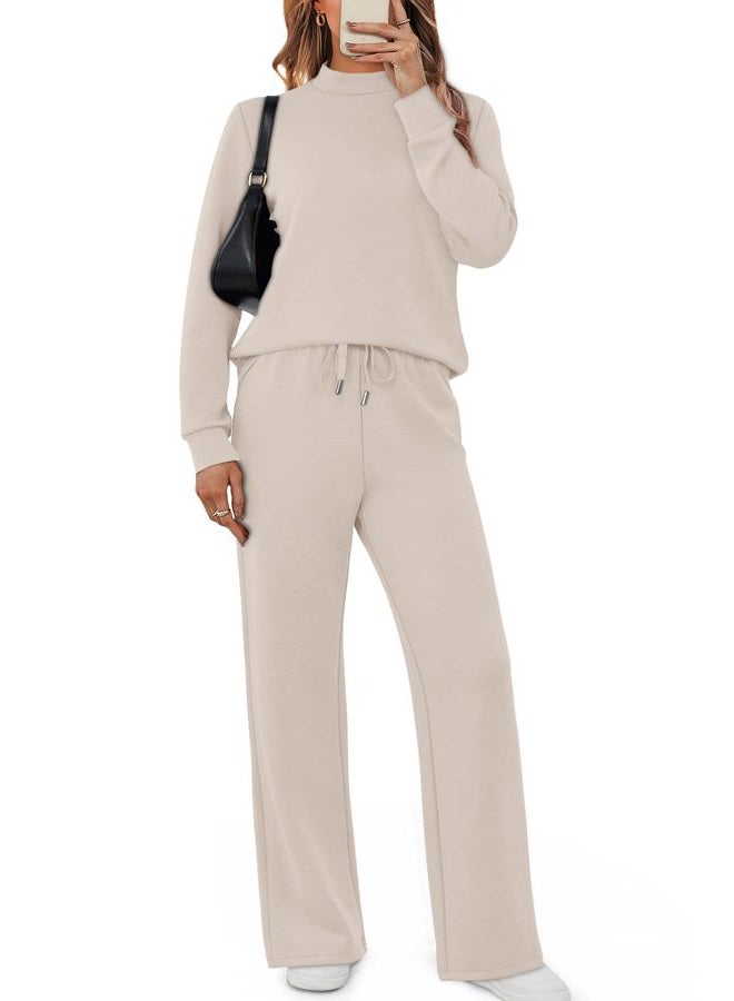 Sampeel Two Piece Sets for Women Mock Neck Matching Sets Loungewear Fall Clothes Travel Outfits Fashion 2026 XS-2XL, 01-beige, M - Image 2
