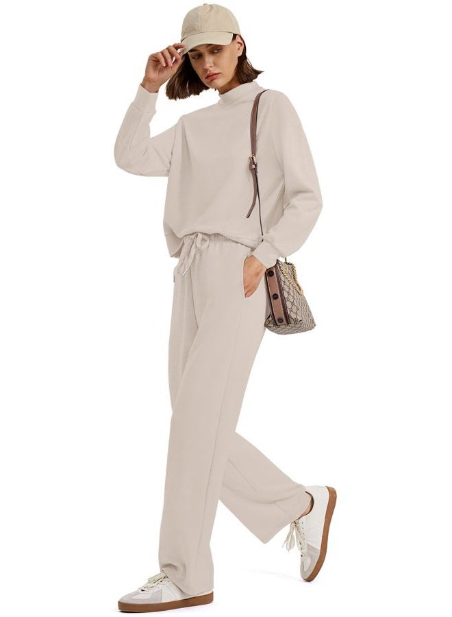 Sampeel Two Piece Sets for Women Mock Neck Matching Sets Loungewear Fall Clothes Travel Outfits Fashion 2026 XS-2XL, 01-beige, M - Image 3