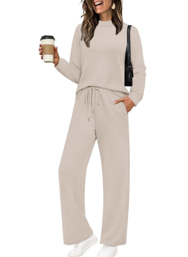 Sampeel Two Piece Sets for Women Mock Neck Matching Sets Loungewear Fall Clothes Travel Outfits Fashion 2026 XS-2XL, 01-beige, M - Image 1