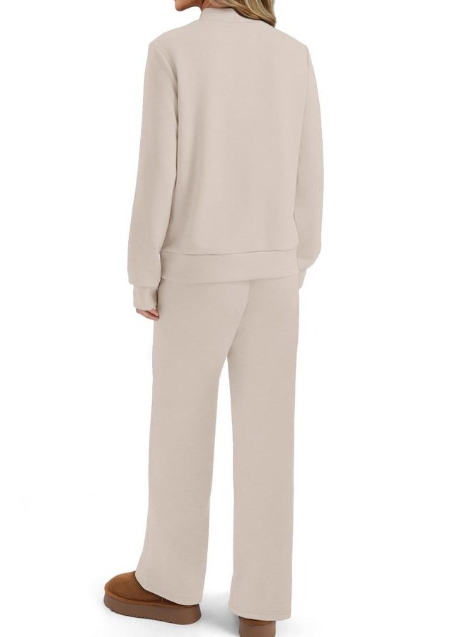Sampeel Two Piece Sets for Women Mock Neck Matching Sets Loungewear Fall Clothes Travel Outfits Fashion 2026 XS-2XL, 01-beige, M - Image 5