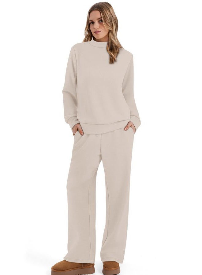 Sampeel Two Piece Sets for Women Mock Neck Matching Sets Loungewear Fall Clothes Travel Outfits Fashion 2026 XS-2XL, 01-beige, M - Image 4