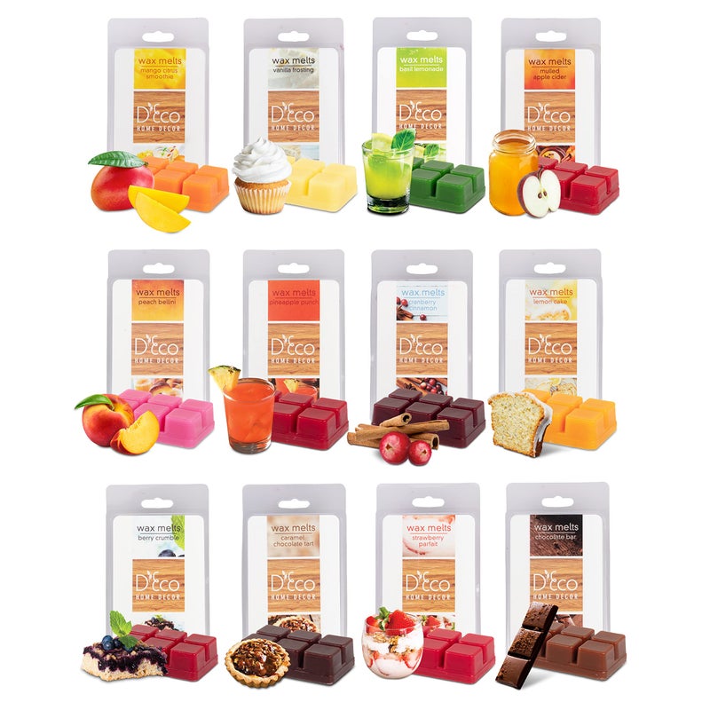 DEco Fall Sweet Treats Wax Melts 12 Count Variety Pack Home Fragrances Long Lasting Scented Wax Tarts for Wax Warmers Caramel Apple Cider Cranberry Cinnamon Chocolate Vanilla Fruity Scents