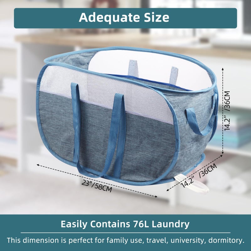 BATTOO Collapsible Laundry Baskets, Tear Proof Pop Up Laundry Hamper with Dual Handles, Durable Foldable Laundry Basket, Easy to Carry Laundry Hamper for Home, Laundry Room, Bedroom, Dorm, Travel Blue - Image 5