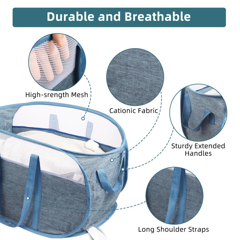 BATTOO Collapsible Laundry Baskets, Tear Proof Pop Up Laundry Hamper with Dual Handles, Durable Foldable Laundry Basket, Easy to Carry Laundry Hamper for Home, Laundry Room, Bedroom, Dorm, Travel Blue - Image 4