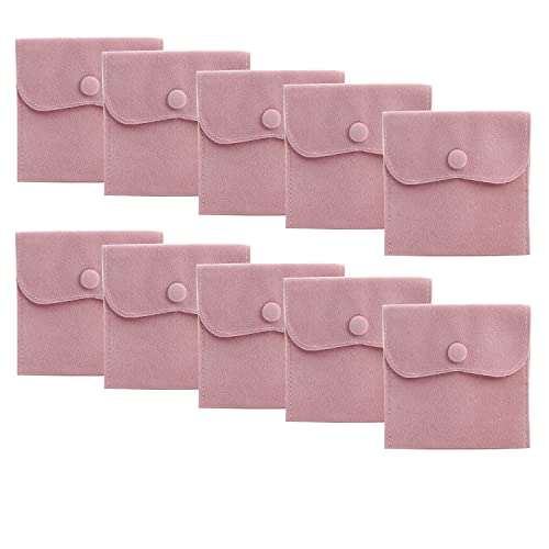 Hsiwto Pack of 10 Velvet Jewelry Pouch Storage Bags Portable Jewelry Gift Bag With Snap Button, Large Pink - Image 1
