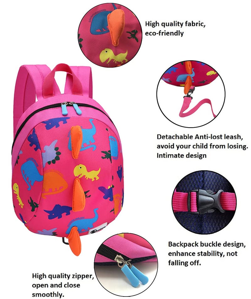 DB Dinosaur Toddler Mini Backpack with Leash, Children Kids Baby Harness Bookbag (Rose Pink) - Image 5