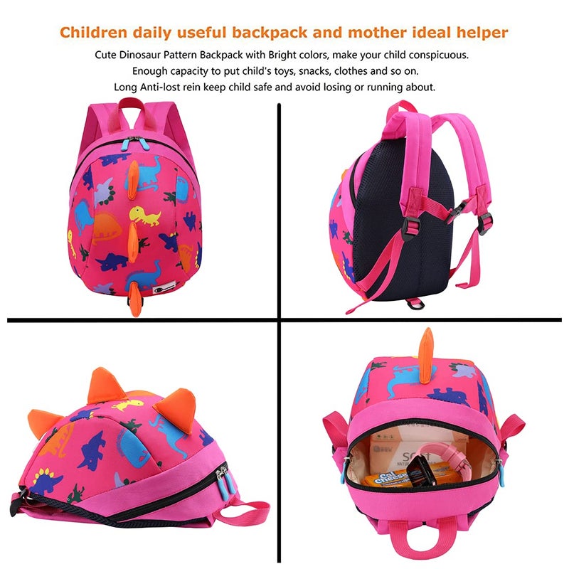 DB Dinosaur Toddler Mini Backpack with Leash, Children Kids Baby Harness Bookbag (Rose Pink) - Image 4