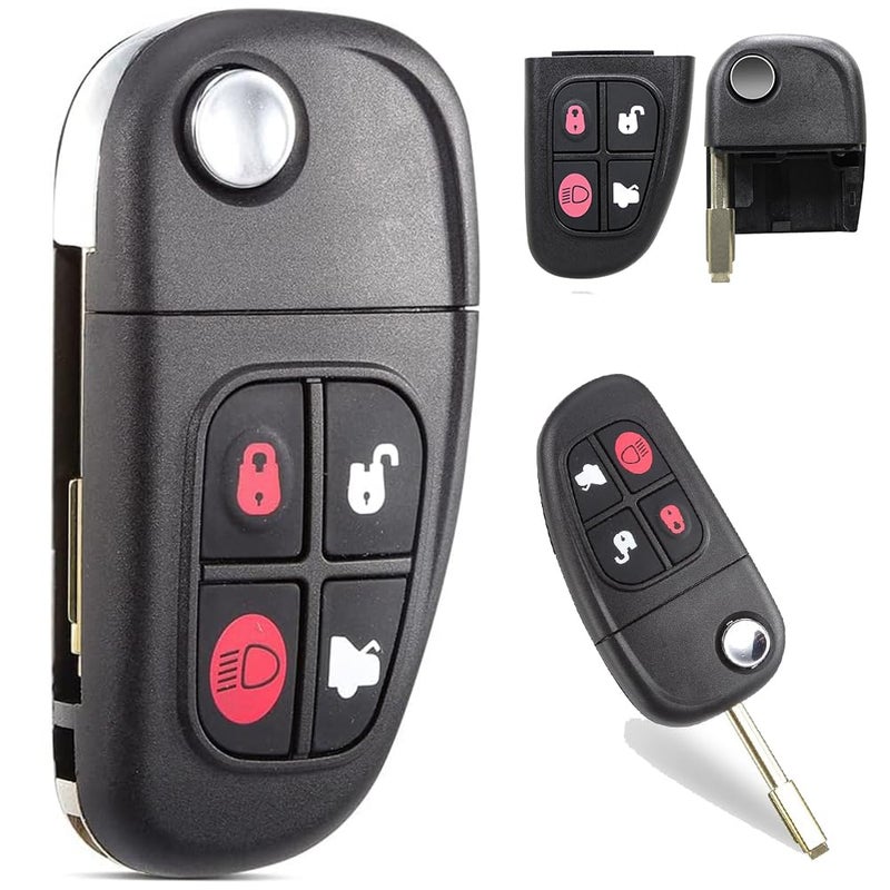 Vailikey حافظة مفتاح سيارة قابلة للطي بـ 4 أزرار لسيارة جاكوار X-Type S-Type XJ XJR غلاف جهاز التحكم عن بعد 2002-2008 - Image 1