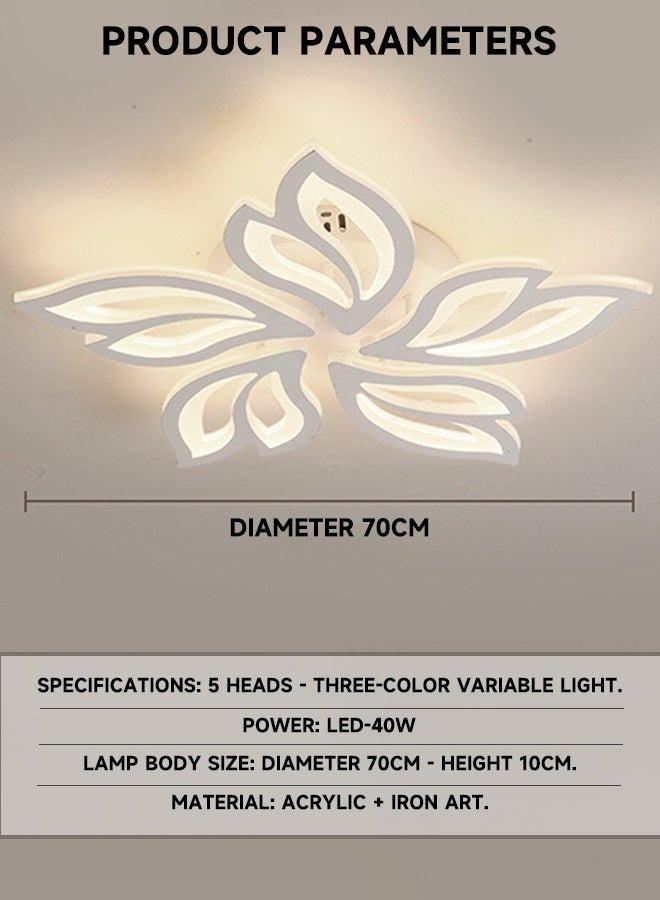 With remote control Nordic creative double leaf ceiling light for living room bedroom dining room ceiling light 5-Light 3-Color electrodeless - Image 4