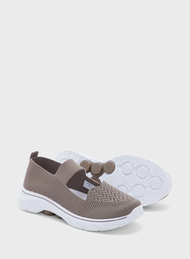 Ginger Breathable  Fly Knit Slip On Shoe With Elastic Strap