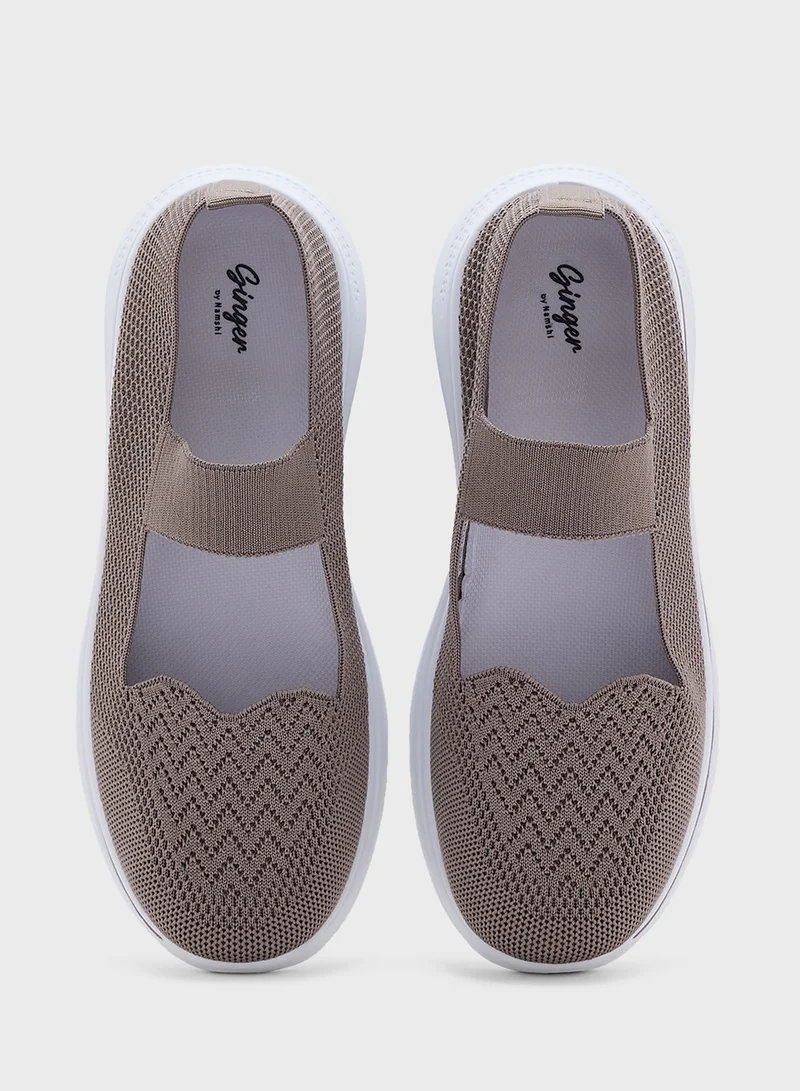 Ginger Breathable  Fly Knit Slip On Shoe With Elastic Strap