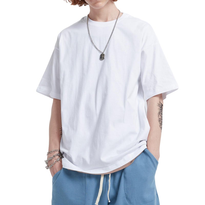 SnowElve Mens Oversized T-Shirts Fashion Loose Fit Crewneck Tshirt Streetwear Heavyweight Short Sleeve Tee Shirt Gym Workout Tops(White,m) - Image 1