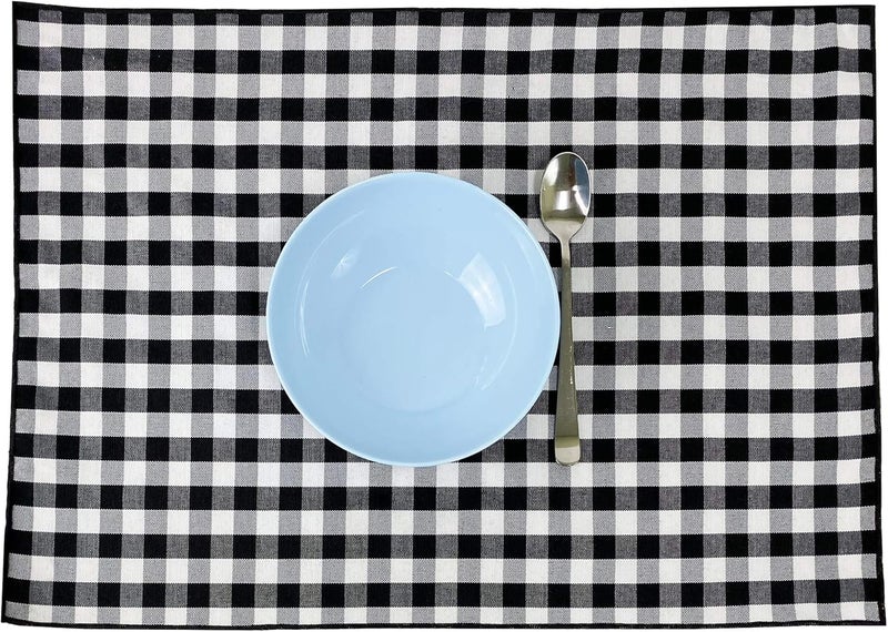 Fennco Styles Fennco Styles Handmade Checkered Reversible Placemats 14 W x 20 L Set of 4  Black Checked Farmhouse Table Mats for Dining Table Banquets Family Gathering and Special Occasion  - Image 5