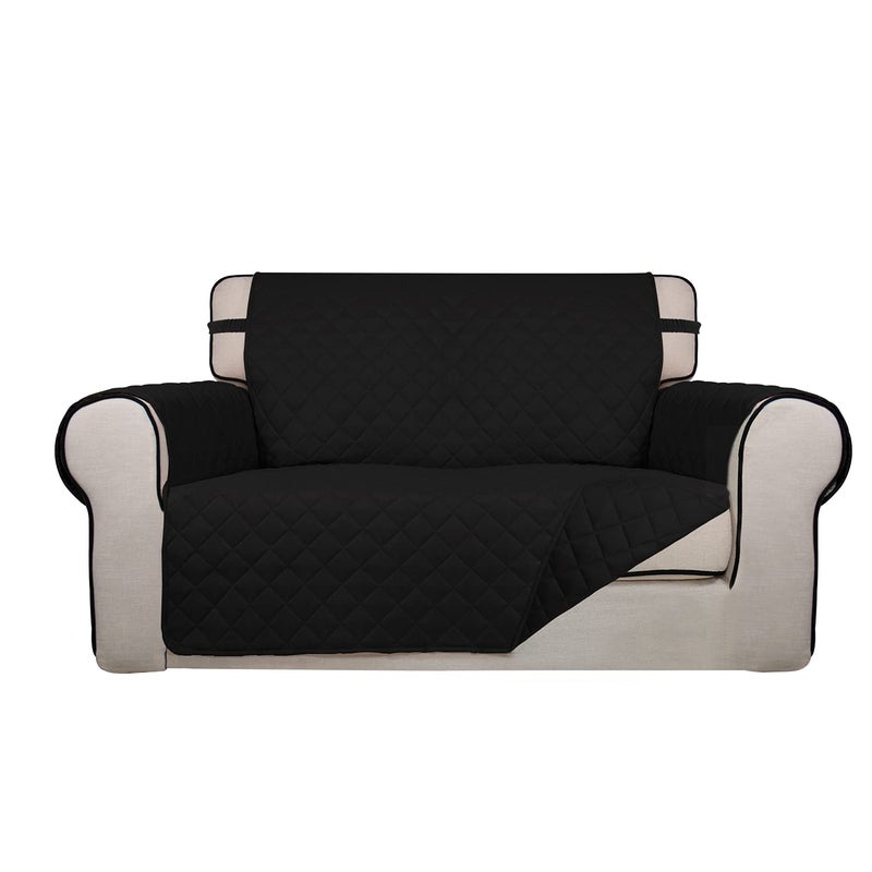 PureFit Reversible Quilted Sofa Cover Water Resistant Slipcover Furniture Protector Washable Couch Cover with Non Slip and Elastic Straps for Kids Pets Loveseat BlackBlack