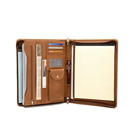 YIWEN Handmade Crazy-Horse Leather Padfolio Portfolio Case Business Organizer Tablet Folio Folder, Letter Size Notepad,Zippered Closure, Gift for Women & Men (Brown Upgraded Version, Non-Custom) - Image 1